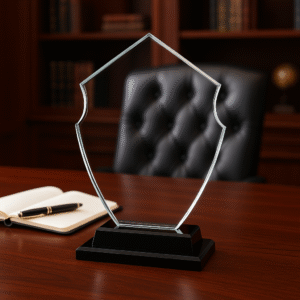 Trophée Bouclier en cristal blanc